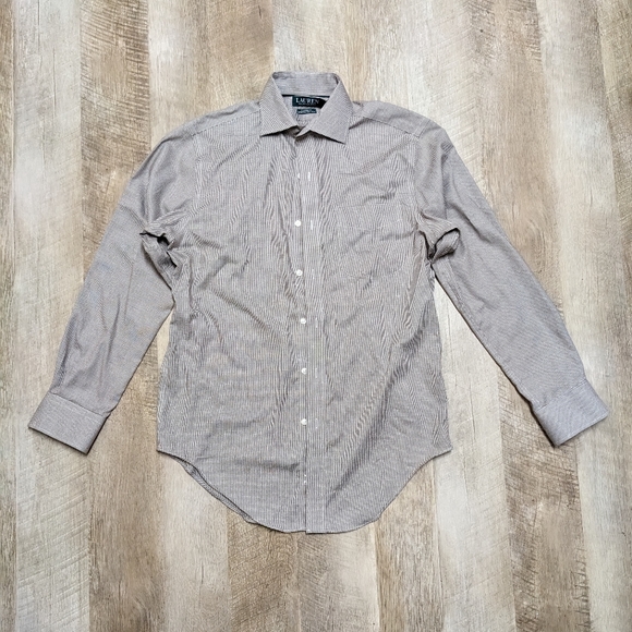 Lauren Ralph Lauren Brown and White Long Sleeve Button Down Shirt - Picture 6 of 11